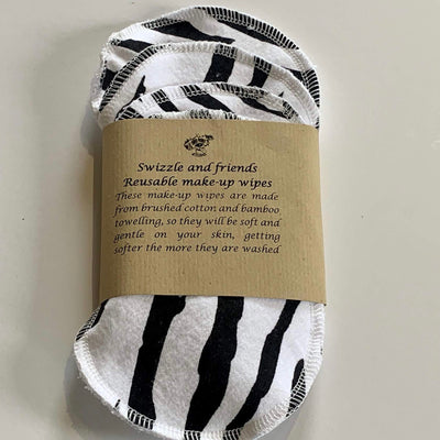 Bamboo and brush-cotton reusable make-up wipes, - single use alternative - Swizzle and friends